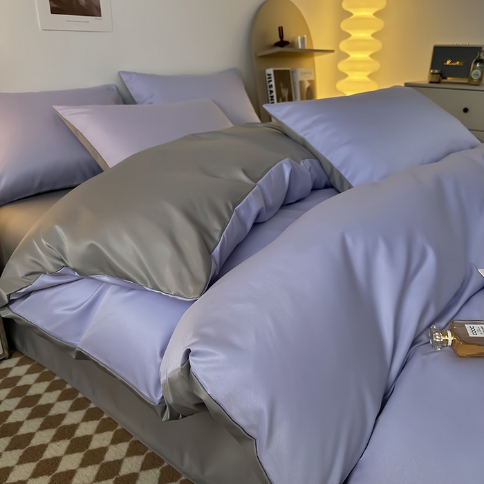 91家纺网 家纺一手货源 找家纺 （总）缦绣阁家纺  2026新款夏季轻奢水洗冰丝四件套真丝简约纯色被罩被套学生宿舍三件套-洛可可系列