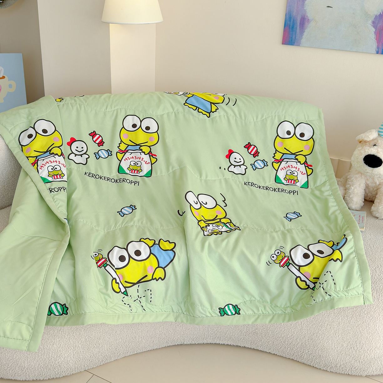 91家纺网 家纺一手货源 找家纺 沁童儿童用品店 2026新款三丽鸥儿童被 绿色青蛙