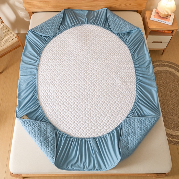 91家纺网 家纺一手货源 找家纺 曼陀罗 2026新款A类母婴级新疆棉花夹棉防水单床笠 床笠单件-倾心 倾心-雾蓝