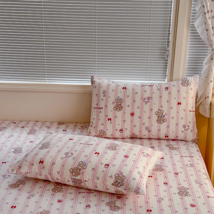 爱多多家居 2026春夏新款水洗古棉枕套 晚安熊