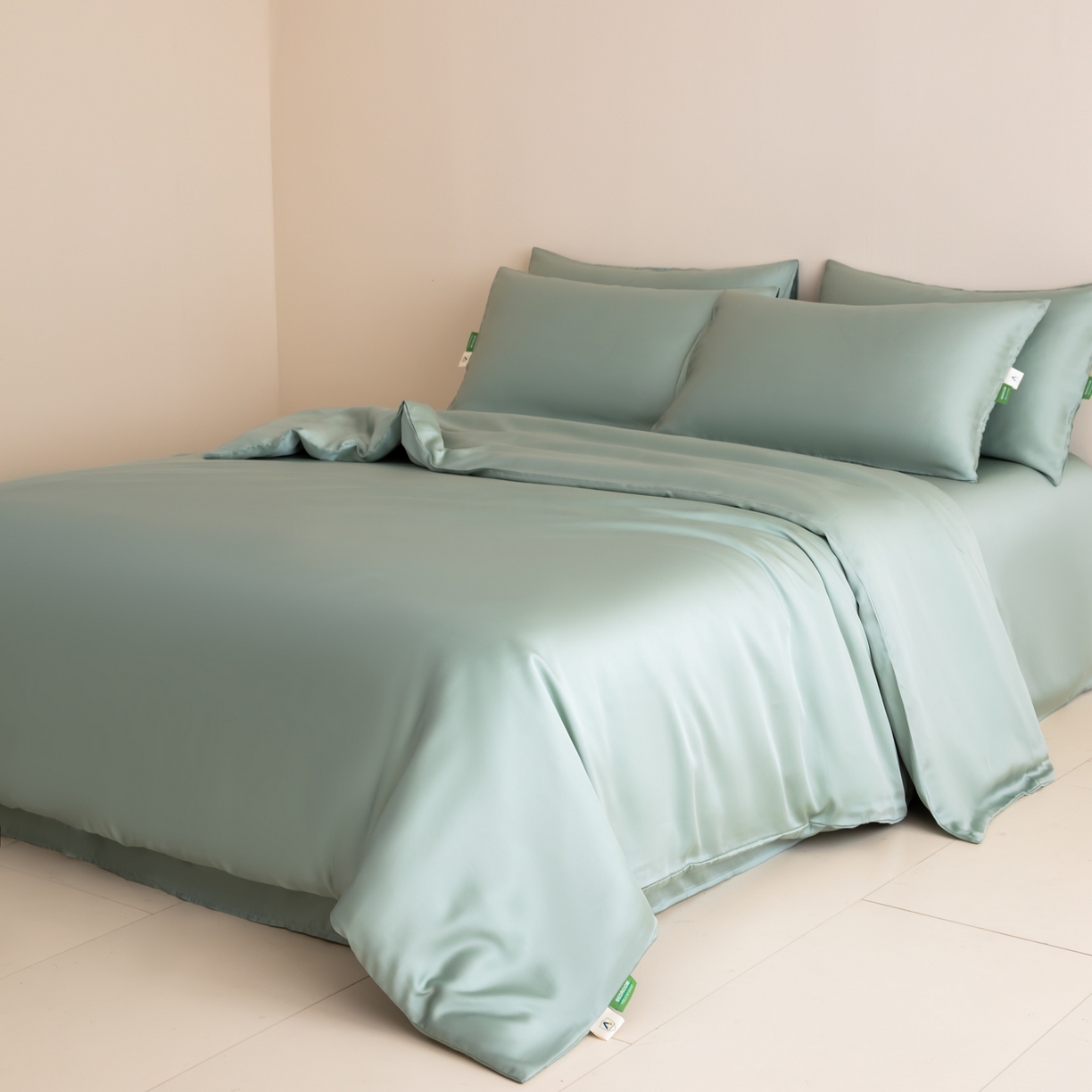 91家纺网 家纺一手货源 找家纺 眠博士 2026新款60S天丝莱赛尔纯色四件套 60S天丝套件-薄荷绿