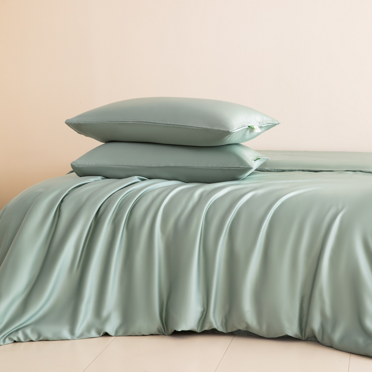 91家纺网 家纺一手货源 找家纺 眠博士 2026新款60S天丝莱赛尔纯色四件套 60S天丝套件-薄荷绿