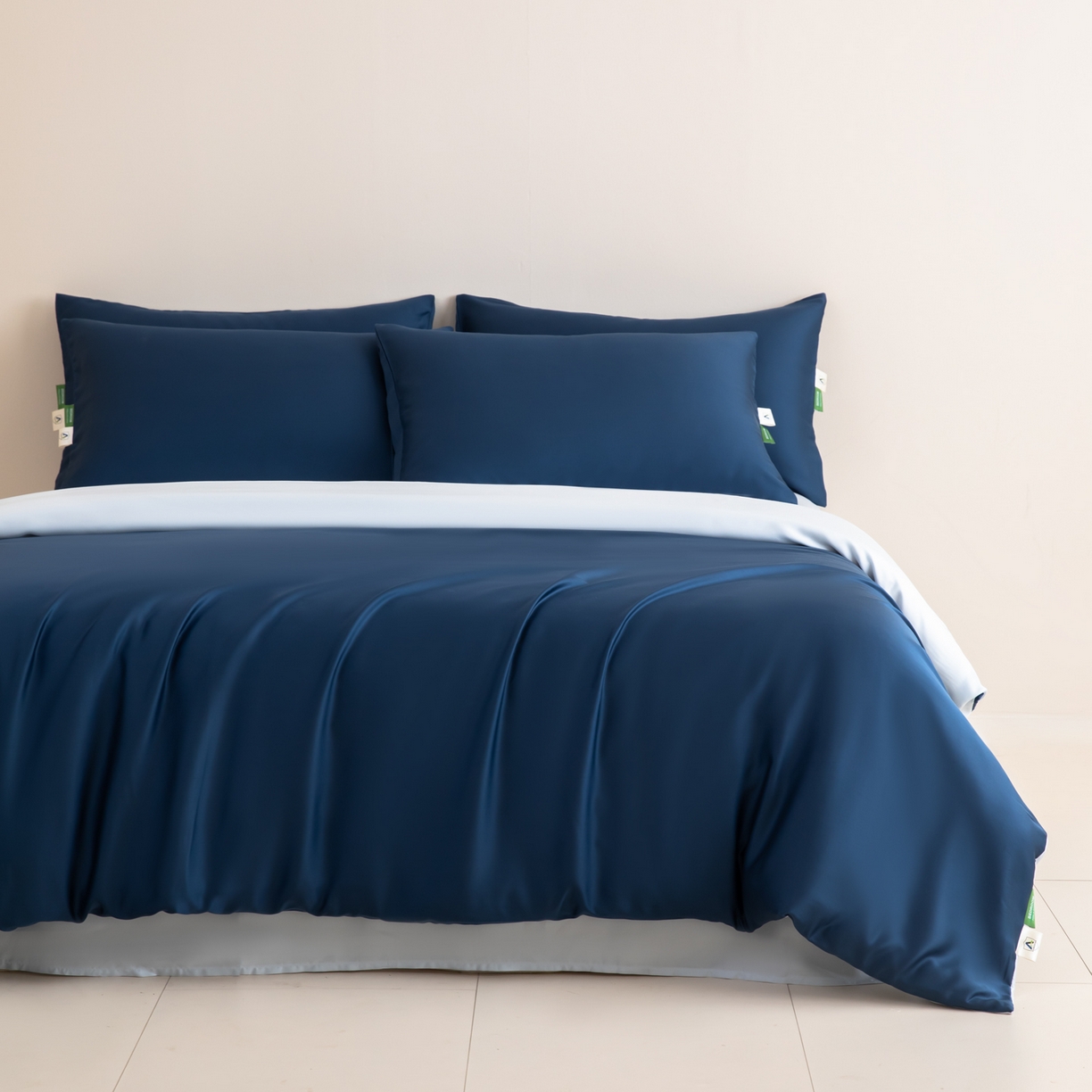 91家纺网 家纺一手货源 找家纺 眠博士 2026新款60S天丝莱赛尔纯色四件套 60S天丝套件-米亚蓝+蓝