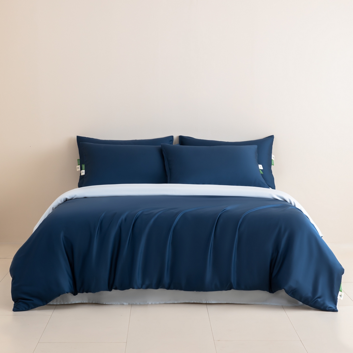 91家纺网 家纺一手货源 找家纺 眠博士 2026新款60S天丝莱赛尔纯色四件套 60S天丝套件-米亚蓝+蓝