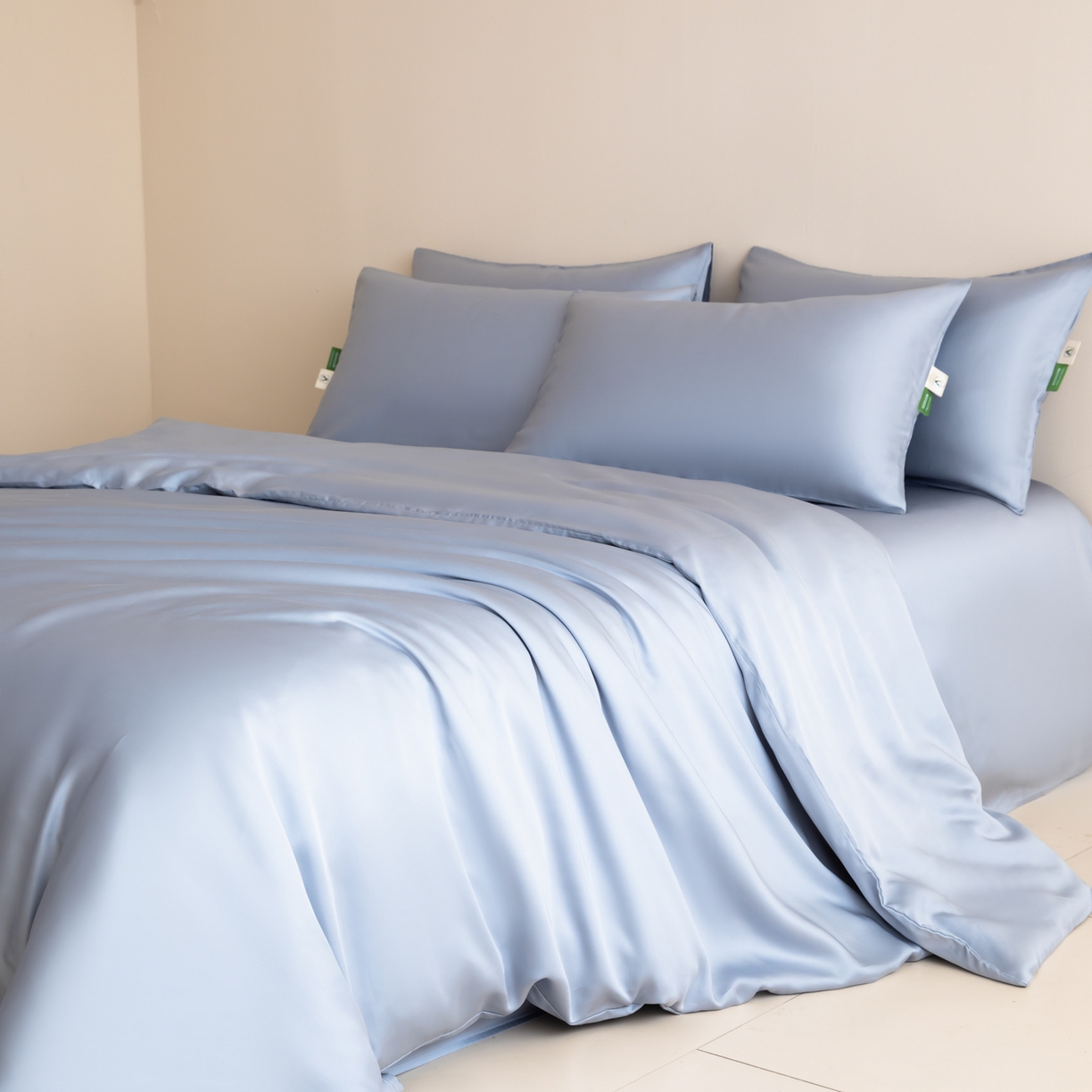 91家纺网 家纺一手货源 找家纺 眠博士 2026新款60S天丝莱赛尔纯色四件套 60S天丝套件-黄昏蓝