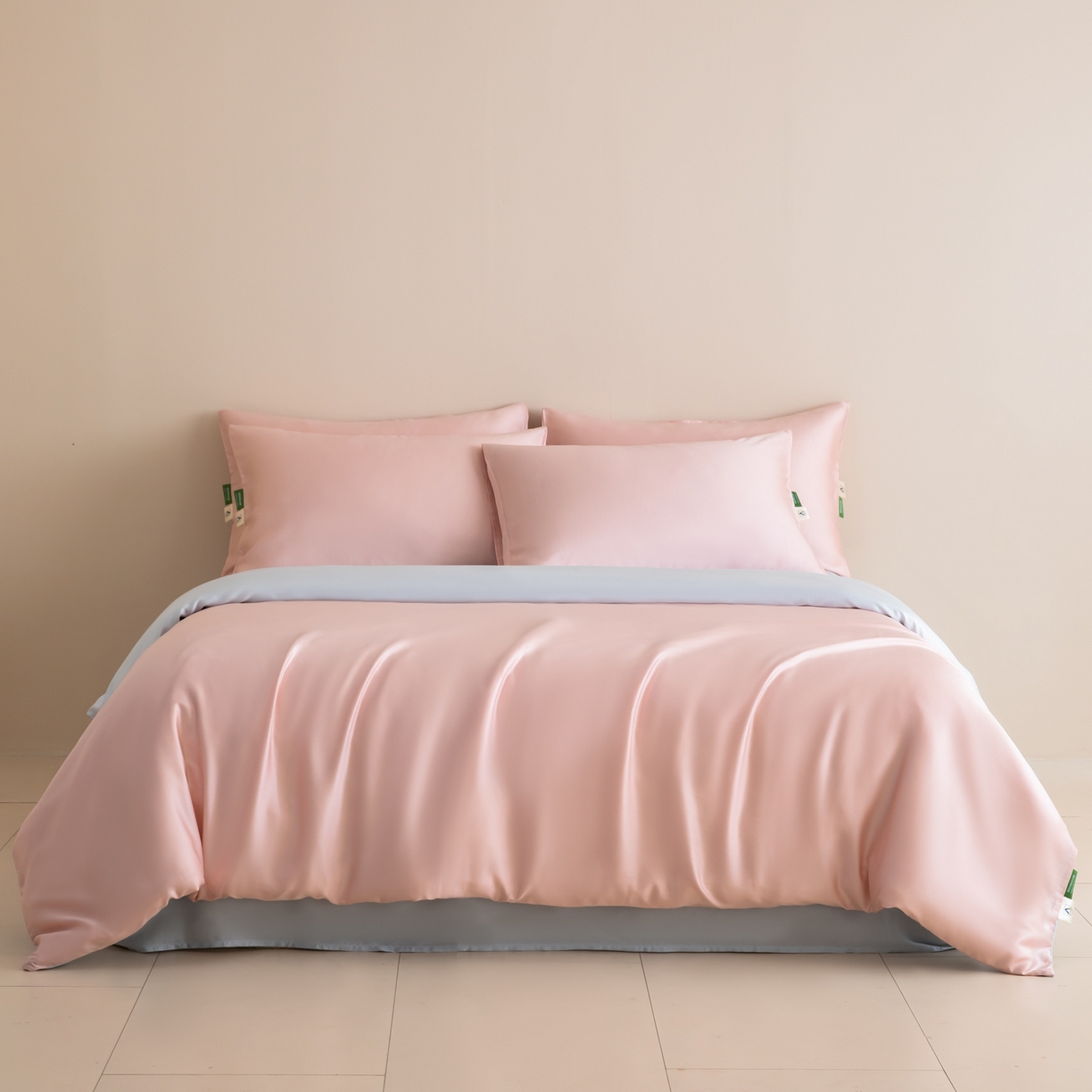 91家纺网 家纺一手货源 找家纺 眠博士 2026新款60S天丝莱赛尔纯色四件套 60S天丝套件-云朵粉+蓝