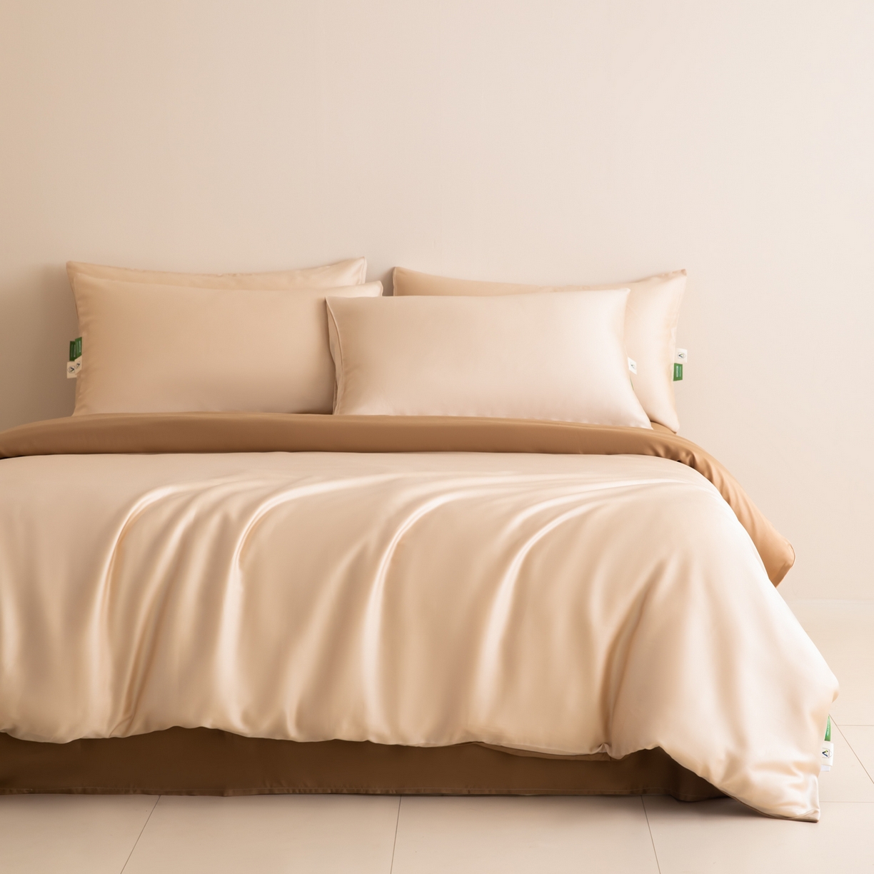 91家纺网 家纺一手货源 找家纺 眠博士 2026新款60S天丝莱赛尔纯色四件套 60S天丝套件-浅茶色+咖