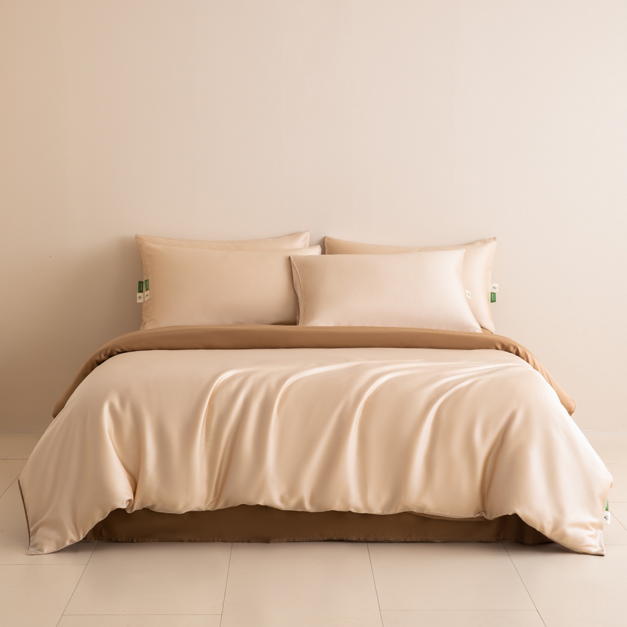 91家纺网 家纺一手货源 找家纺 眠博士 2026新款60S天丝莱赛尔纯色四件套 60S天丝套件-浅茶色+咖