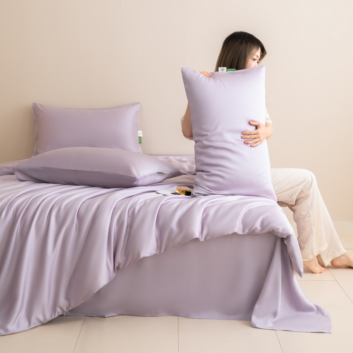 91家纺网 家纺一手货源 找家纺 眠博士 2026新款60S天丝莱赛尔纯色四件套 60S天丝套件-迷香紫