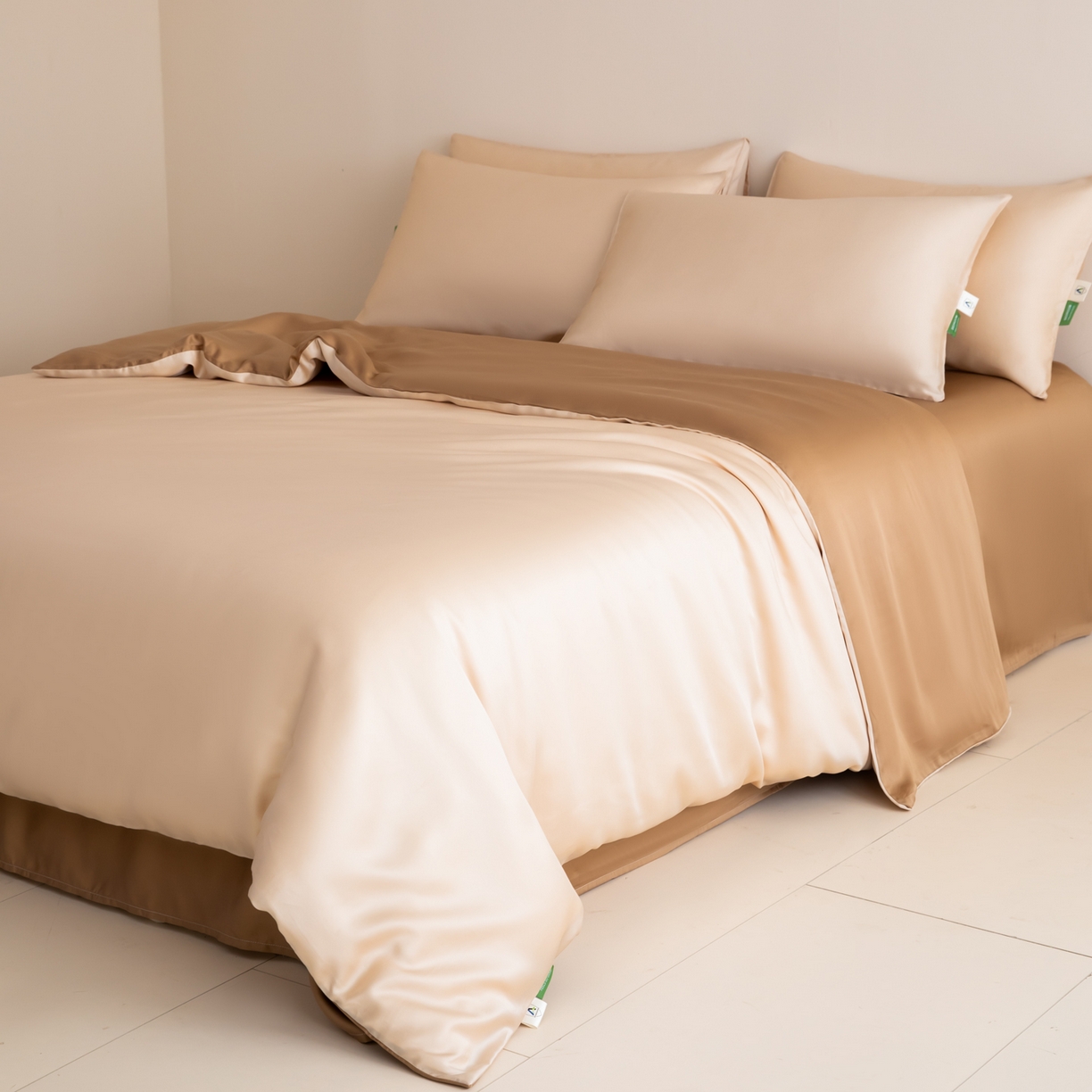 91家纺网 家纺一手货源 找家纺 眠博士 2026新款60S天丝莱赛尔纯色四件套 60S天丝套件-浅茶色+咖