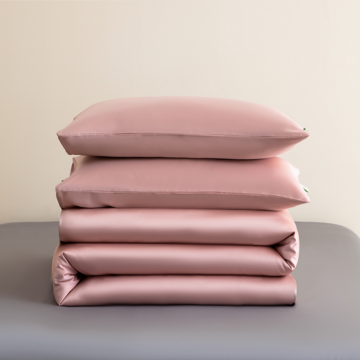 91家纺网 家纺一手货源 找家纺 眠博士 2026新款60S天丝莱赛尔纯色四件套 60S天丝套件-藕粉+灰