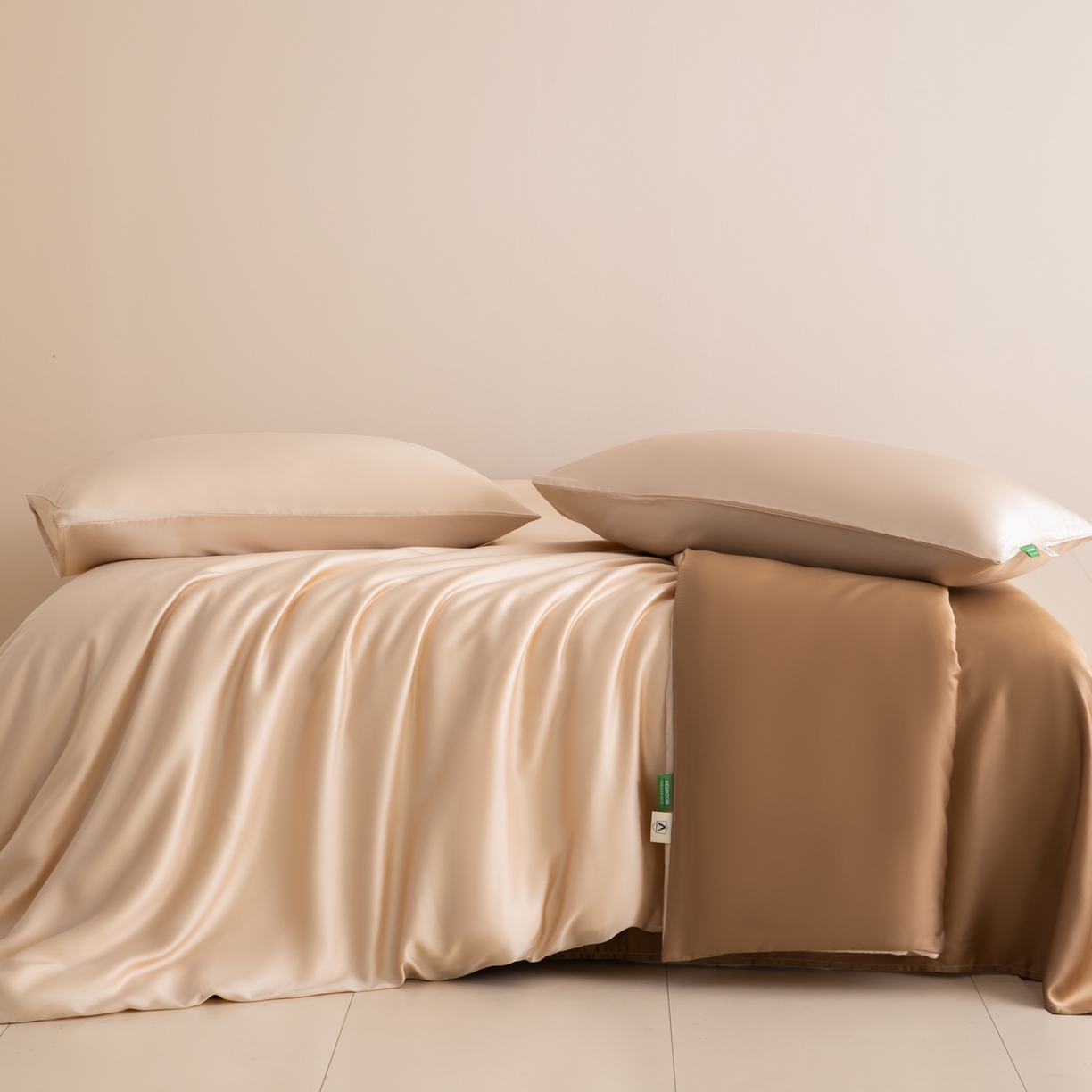 91家纺网 家纺一手货源 找家纺 眠博士 2026新款60S天丝莱赛尔纯色四件套 60S天丝套件-浅茶色+咖