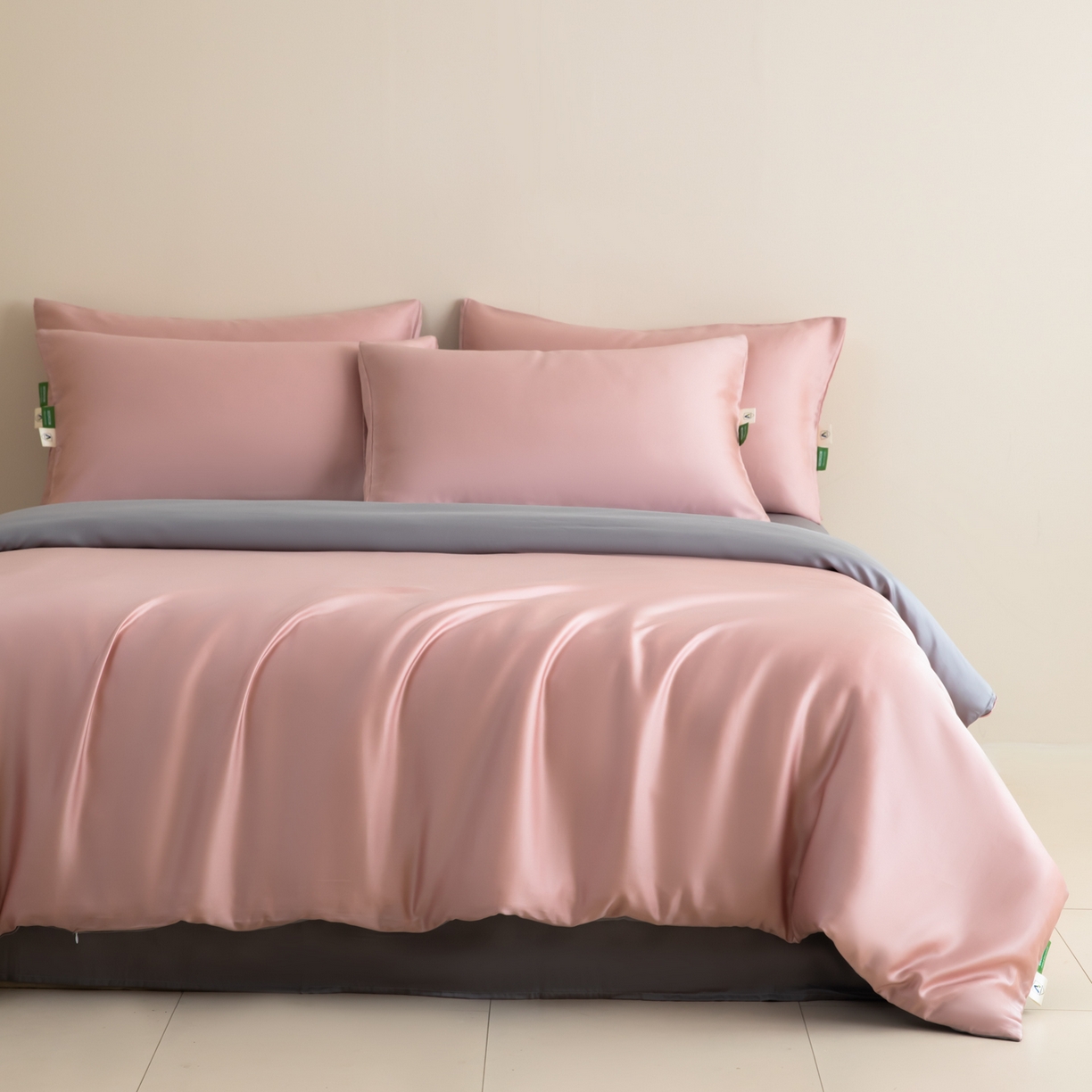 91家纺网 家纺一手货源 找家纺 眠博士 2026新款60S天丝莱赛尔纯色四件套 60S天丝套件-藕粉+灰