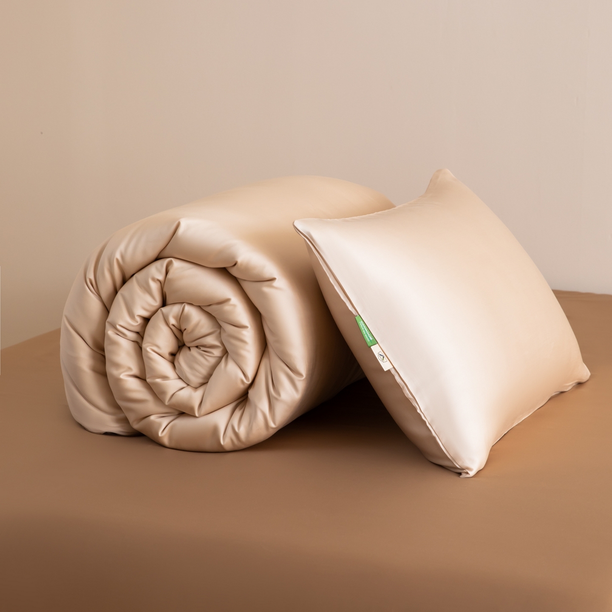 91家纺网 家纺一手货源 找家纺 眠博士 2026新款60S天丝莱赛尔纯色四件套 60S天丝套件-浅茶色+咖