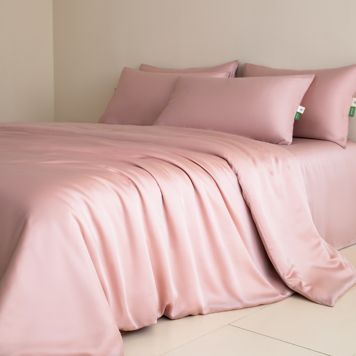 91家纺网 家纺一手货源 找家纺 眠博士 2026新款60S天丝莱赛尔纯色四件套 60S天丝套件-藕粉