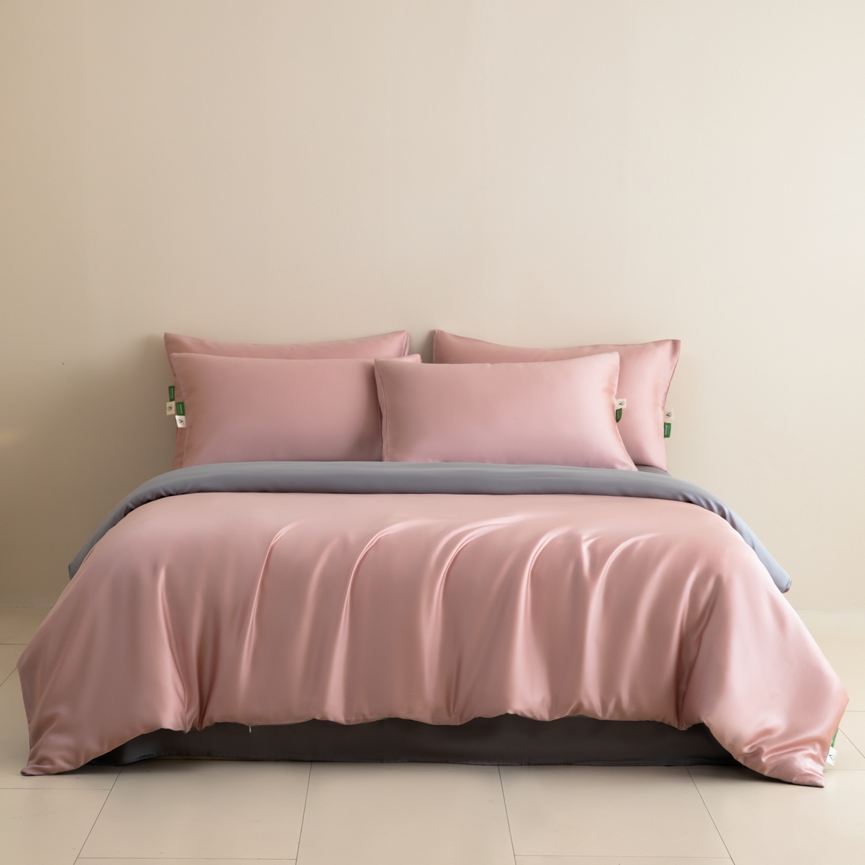 91家纺网 家纺一手货源 找家纺 眠博士 2026新款60S天丝莱赛尔纯色四件套 60S天丝套件-藕粉+灰