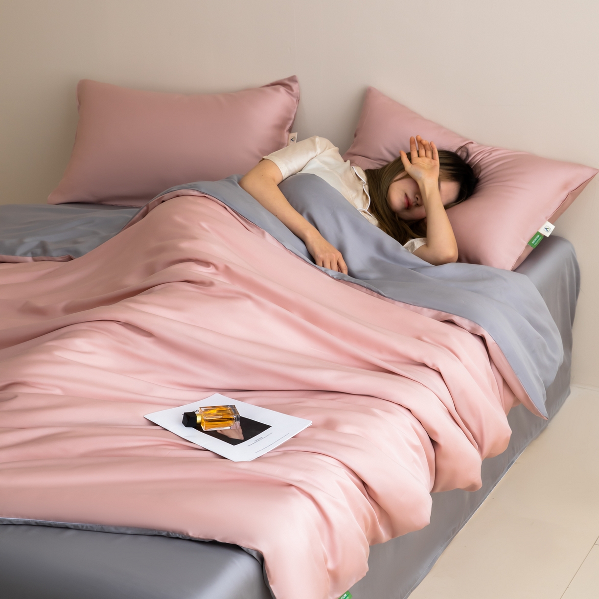眠博士 2026新款60S天丝莱赛尔纯色四件套 60S天丝套件-藕粉+灰