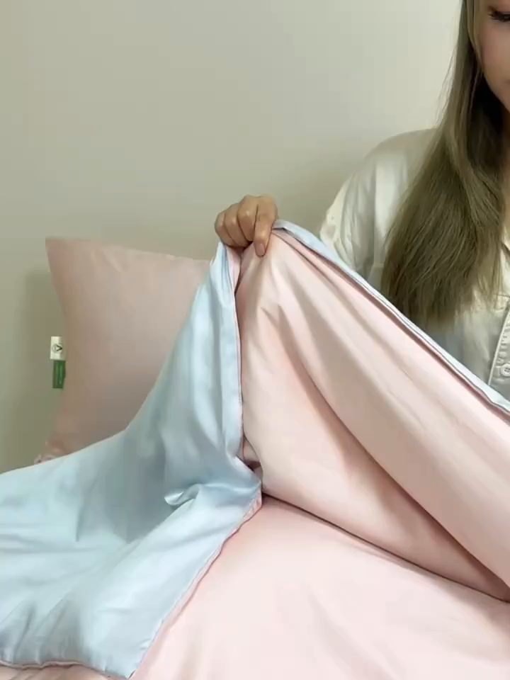 91家纺网 家纺一手货源 找家纺 眠博士 2026新款60S天丝莱赛尔纯色四件套 60S天丝套件-云朵粉+蓝