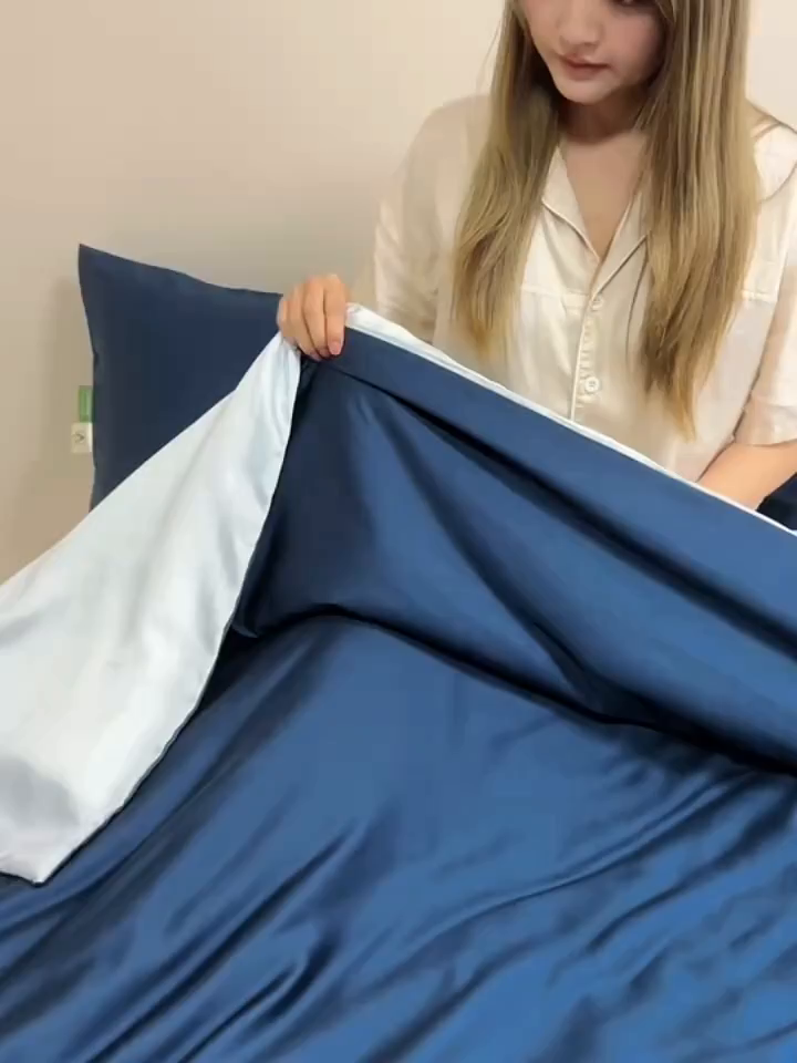 91家纺网 家纺一手货源 找家纺 眠博士 2026新款60S天丝莱赛尔纯色四件套 60S天丝套件-米亚蓝+蓝