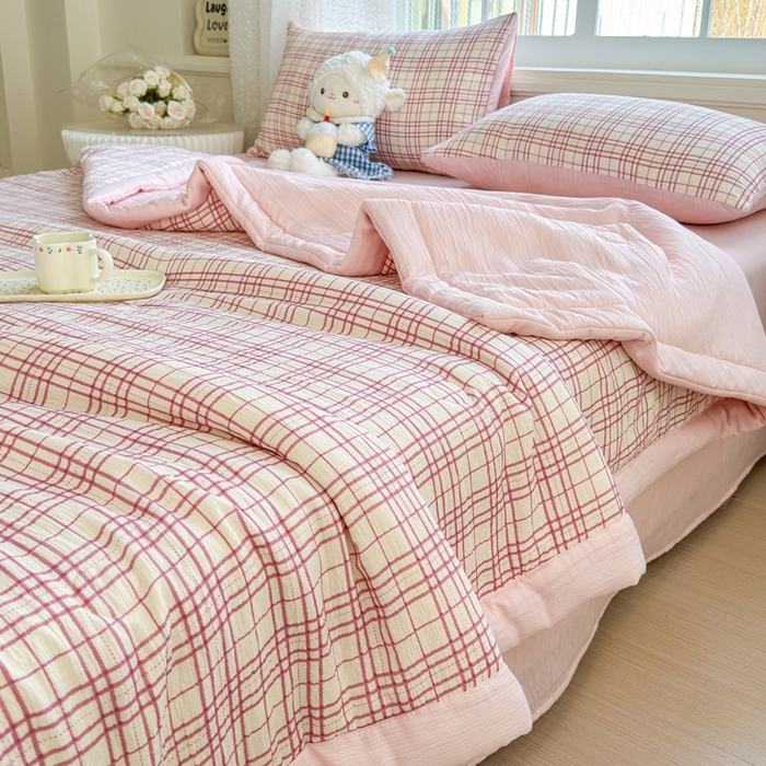 91家纺网 家纺一手货源 找家纺 贝扬思家纺 2026新款三层纱柔软亲肤夏被夏凉被空调被-柔纱 柔纱-梅森粉