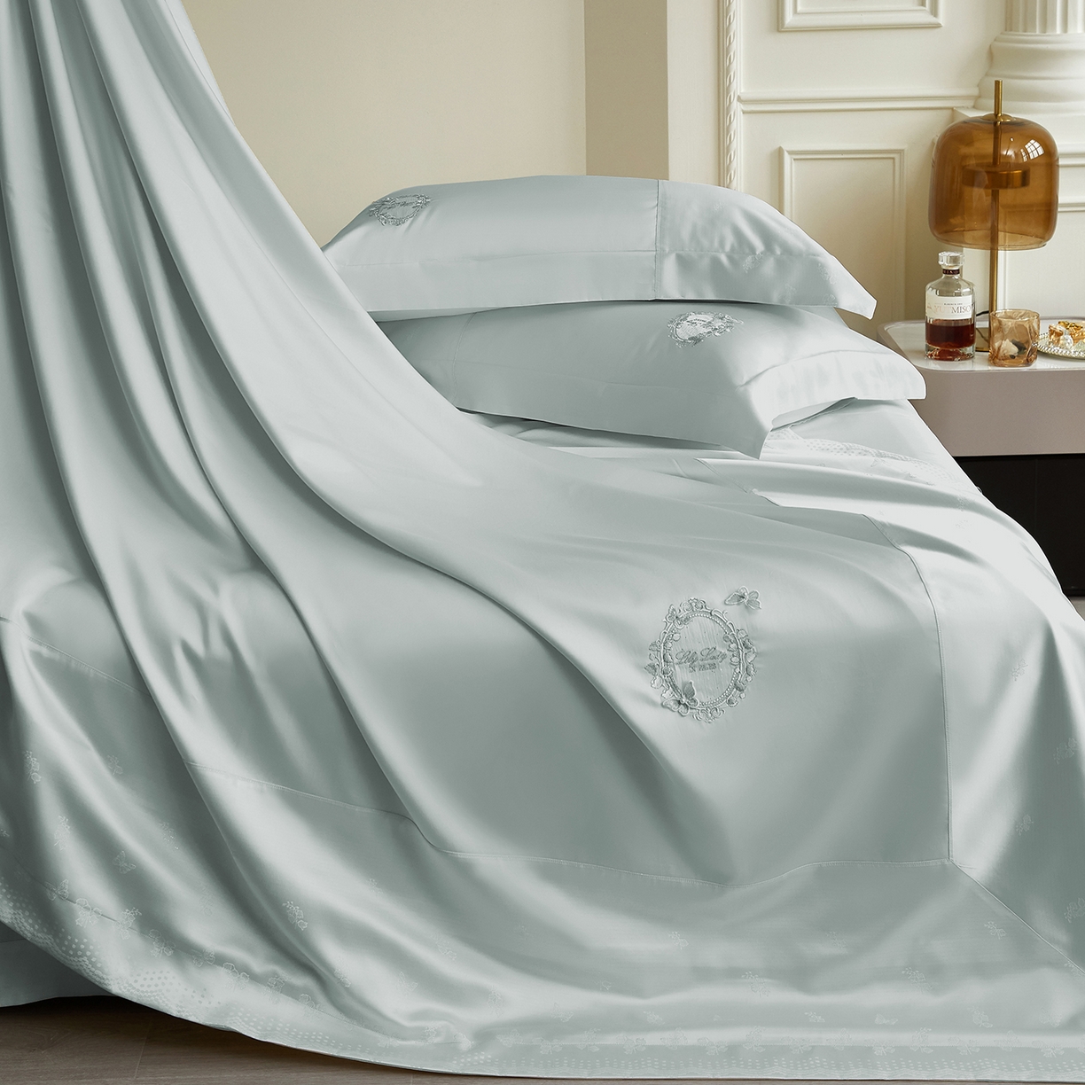 91家纺网 家纺一手货源 找家纺 蒂爵 2026新款高支天丝棉四件套 冰晶兰