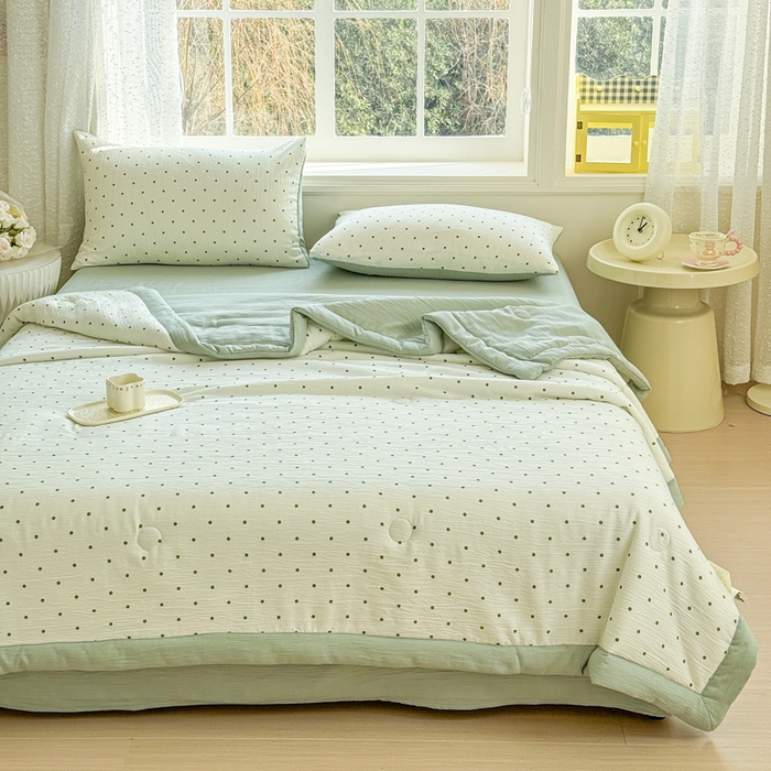 91家纺网 家纺一手货源 找家纺 贝扬思家纺 2026新款三层纱柔软亲肤夏被夏凉被空调被-柔纱 柔纱-小绿豆