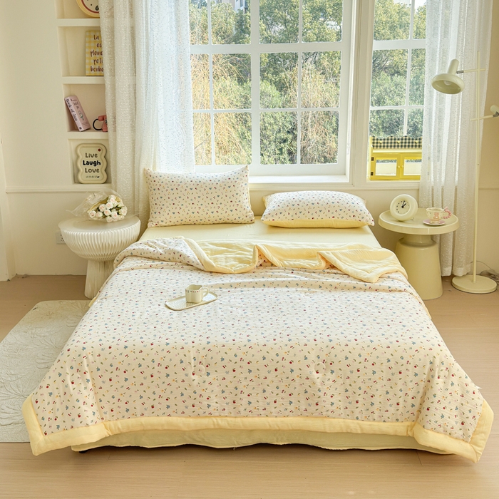 91家纺网 家纺一手货源 找家纺 贝扬思家纺 2026新款三层纱柔软亲肤夏被夏凉被空调被-柔纱 柔纱-小花点点