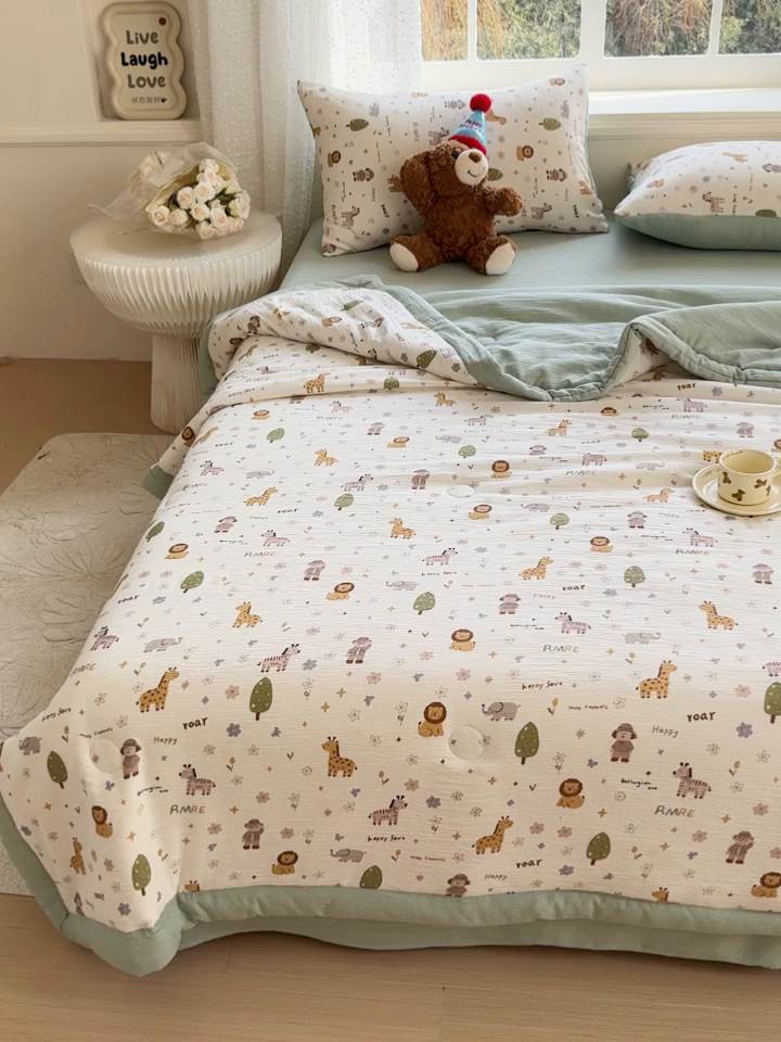 91家纺网 家纺一手货源 找家纺 贝扬思家纺 2026新款三层纱柔软亲肤夏被夏凉被空调被-柔纱 柔纱-动物团团