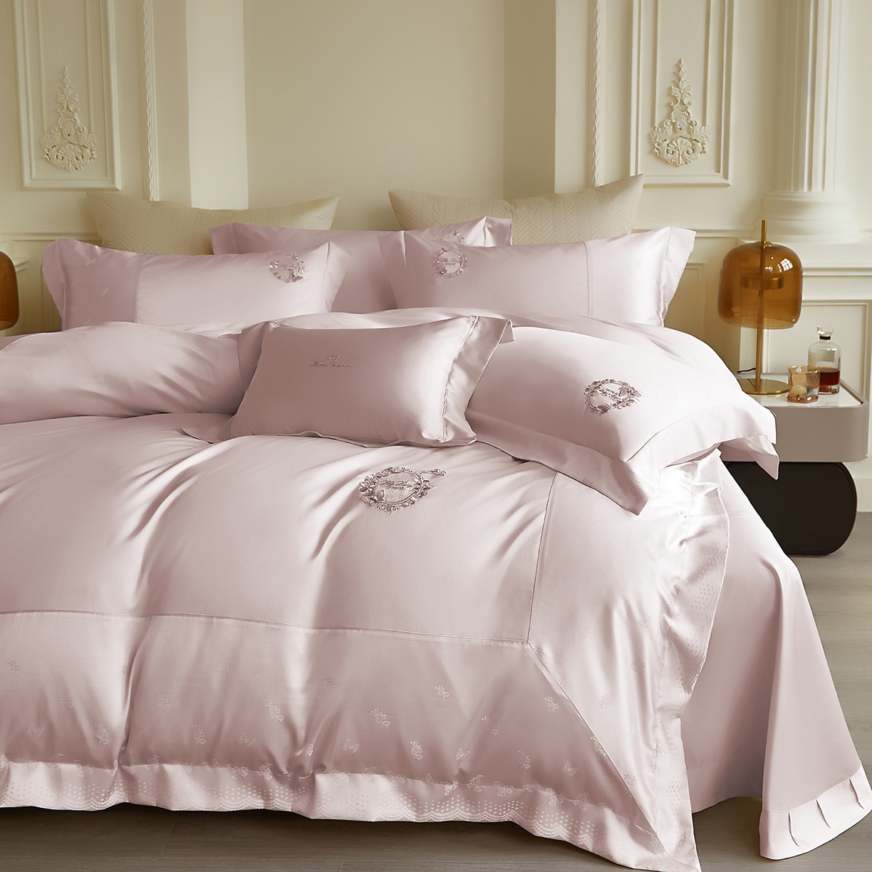 91家纺网 家纺一手货源 找家纺 蒂爵 2026新款高支天丝棉四件套 粉豆沙