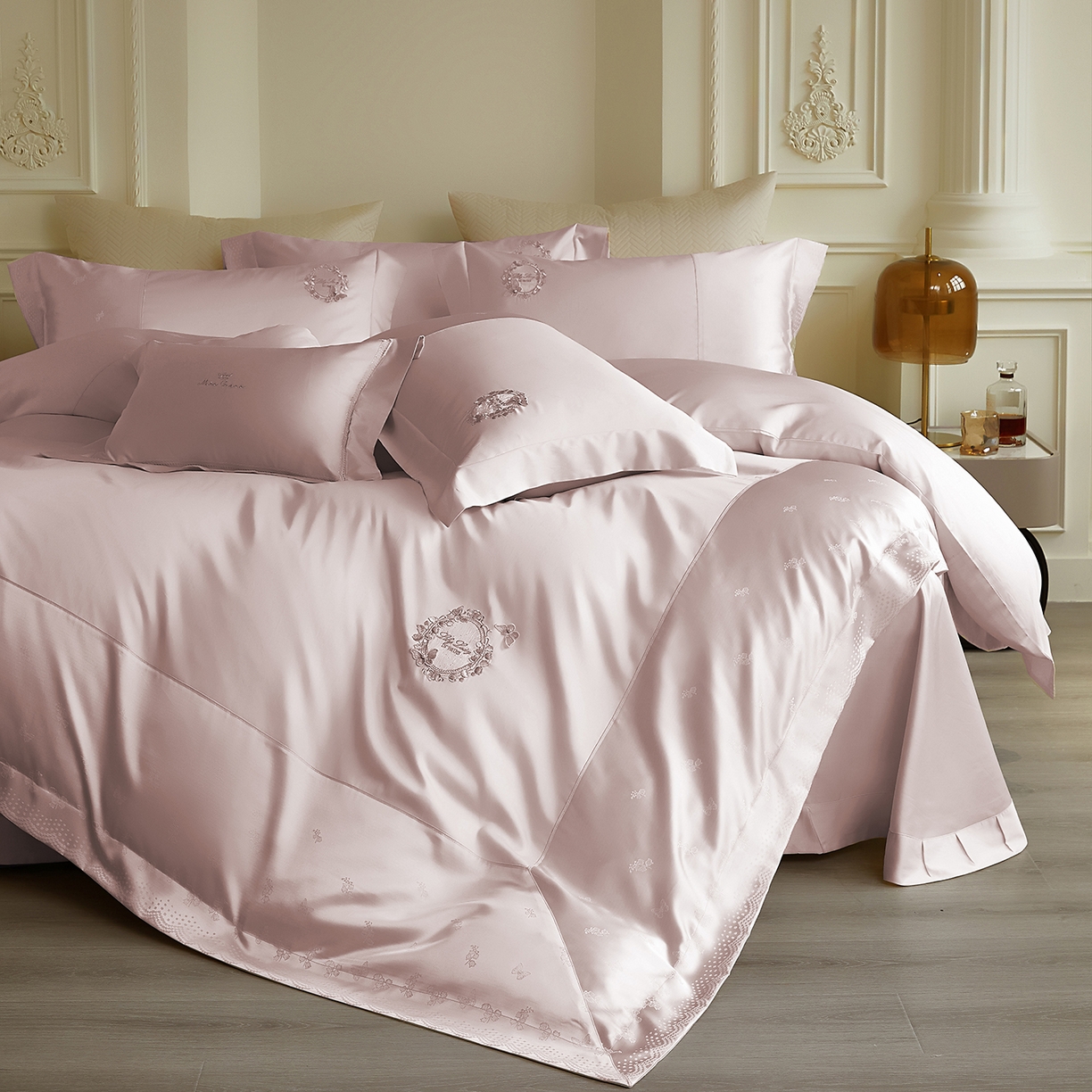 91家纺网 家纺一手货源 找家纺 蒂爵 2026新款高支天丝棉四件套 粉豆沙