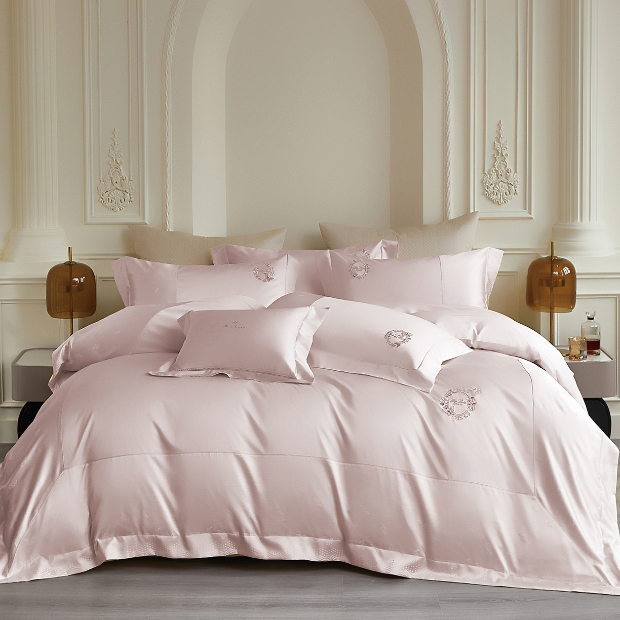 91家纺网 家纺一手货源 找家纺 蒂爵 2026新款高支天丝棉四件套 粉豆沙