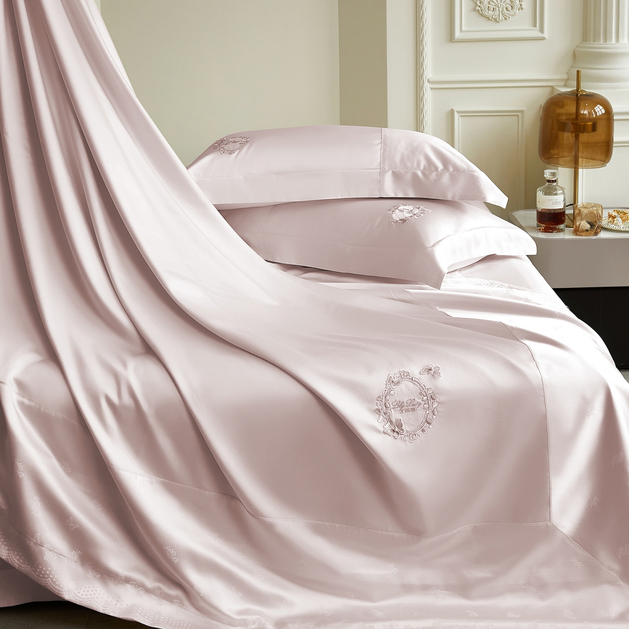 91家纺网 家纺一手货源 找家纺 蒂爵 2026新款高支天丝棉四件套 粉豆沙