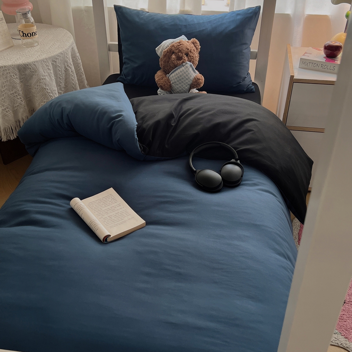 91家纺网 家纺一手货源 找家纺 缦绣阁家纺 2026新款亲肤水洗棉纯色四件套床单被罩被套单件学生宿舍上下铺单人三件套 宝兰酷黑