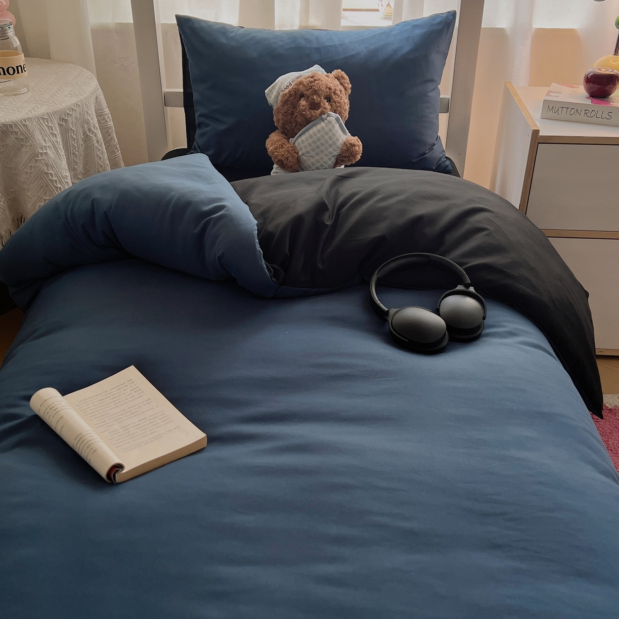 91家纺网 家纺一手货源 找家纺 缦绣阁家纺 2026新款亲肤水洗棉纯色四件套床单被罩被套单件学生宿舍上下铺单人三件套 宝兰酷黑