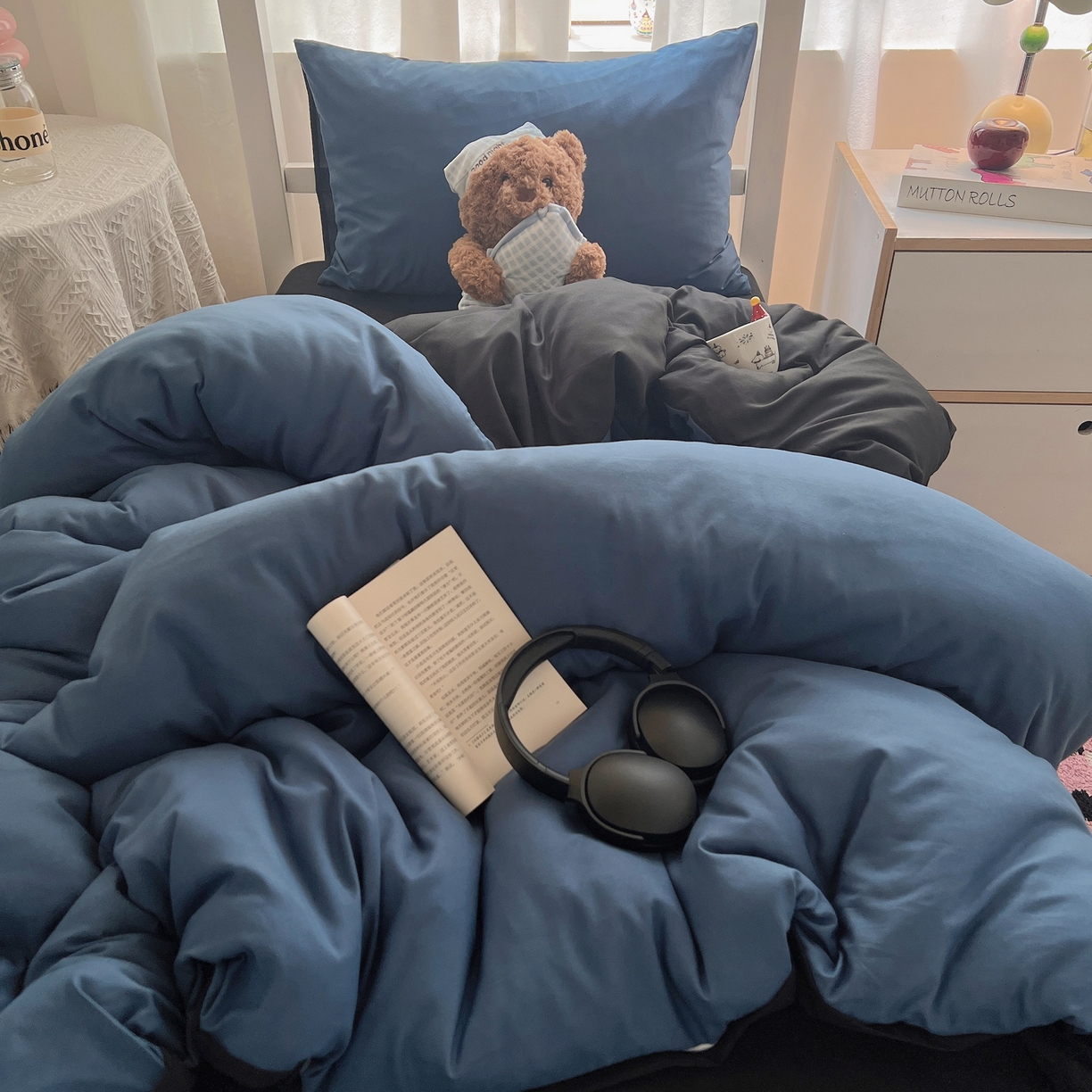 91家纺网 家纺一手货源 找家纺 缦绣阁家纺 2026新款亲肤水洗棉纯色四件套床单被罩被套单件学生宿舍上下铺单人三件套 宝兰酷黑