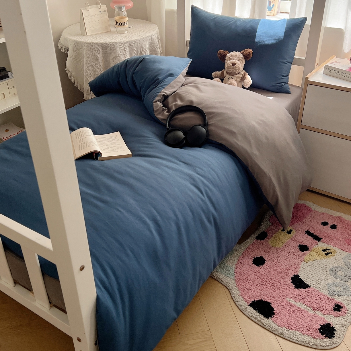 91家纺网 家纺一手货源 找家纺 缦绣阁家纺 2026新款亲肤水洗棉纯色四件套床单被罩被套单件学生宿舍上下铺单人三件套 宝兰浅灰