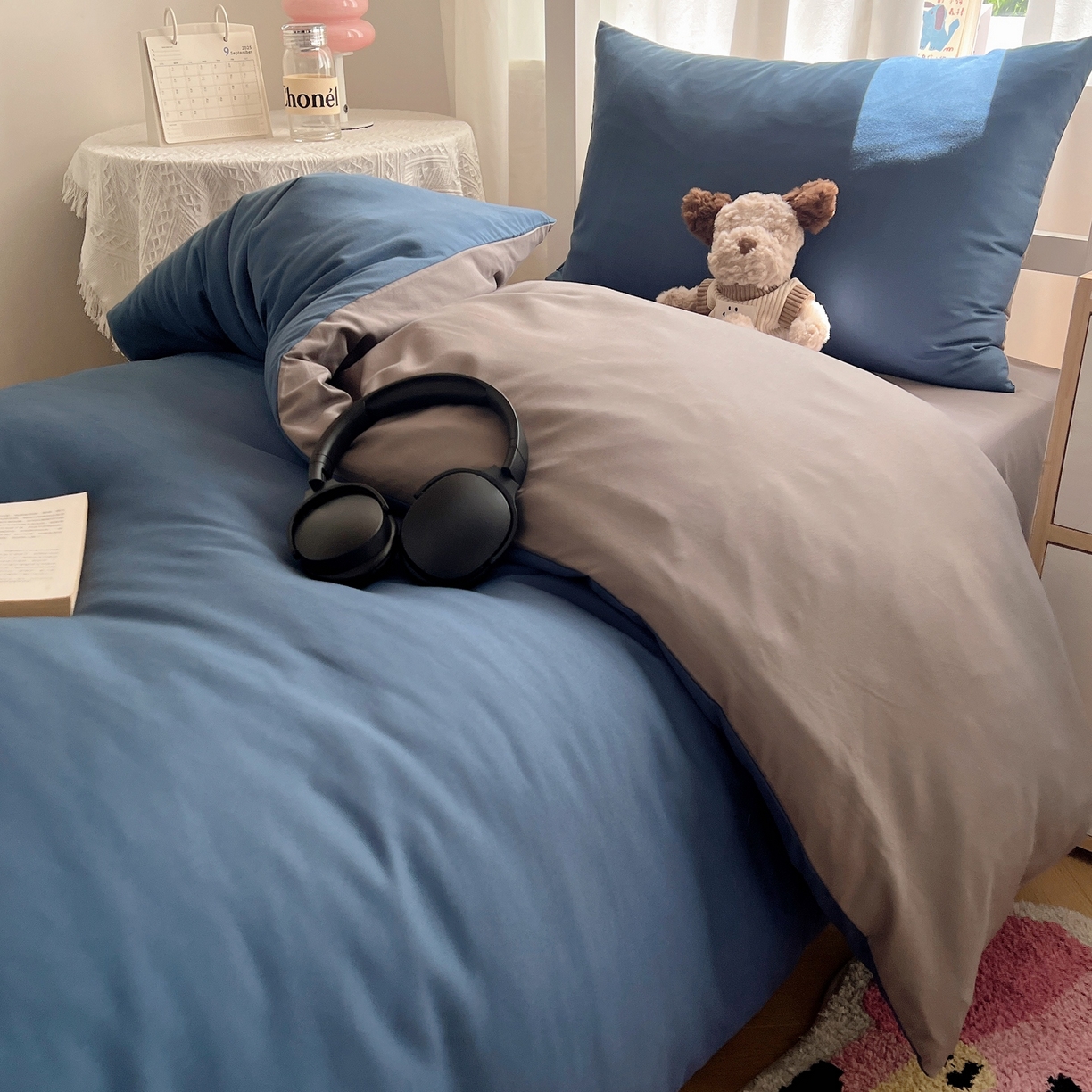 91家纺网 家纺一手货源 找家纺 缦绣阁家纺 2026新款亲肤水洗棉纯色四件套床单被罩被套单件学生宿舍上下铺单人三件套 宝兰浅灰