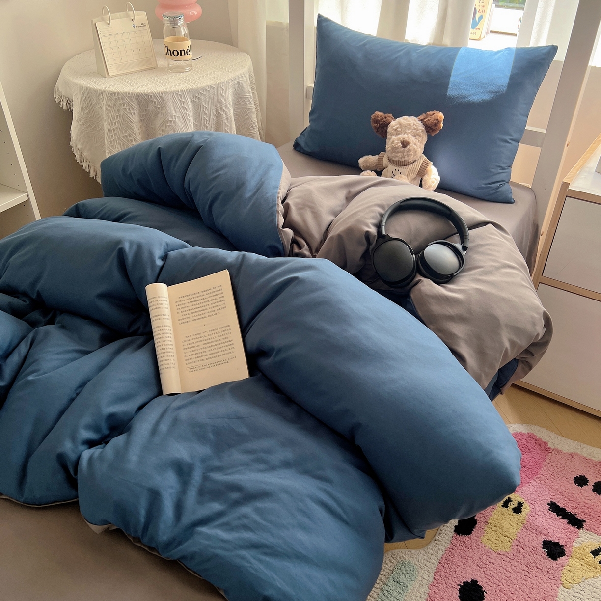 91家纺网 家纺一手货源 找家纺 缦绣阁家纺 2026新款亲肤水洗棉纯色四件套床单被罩被套单件学生宿舍上下铺单人三件套 宝兰浅灰