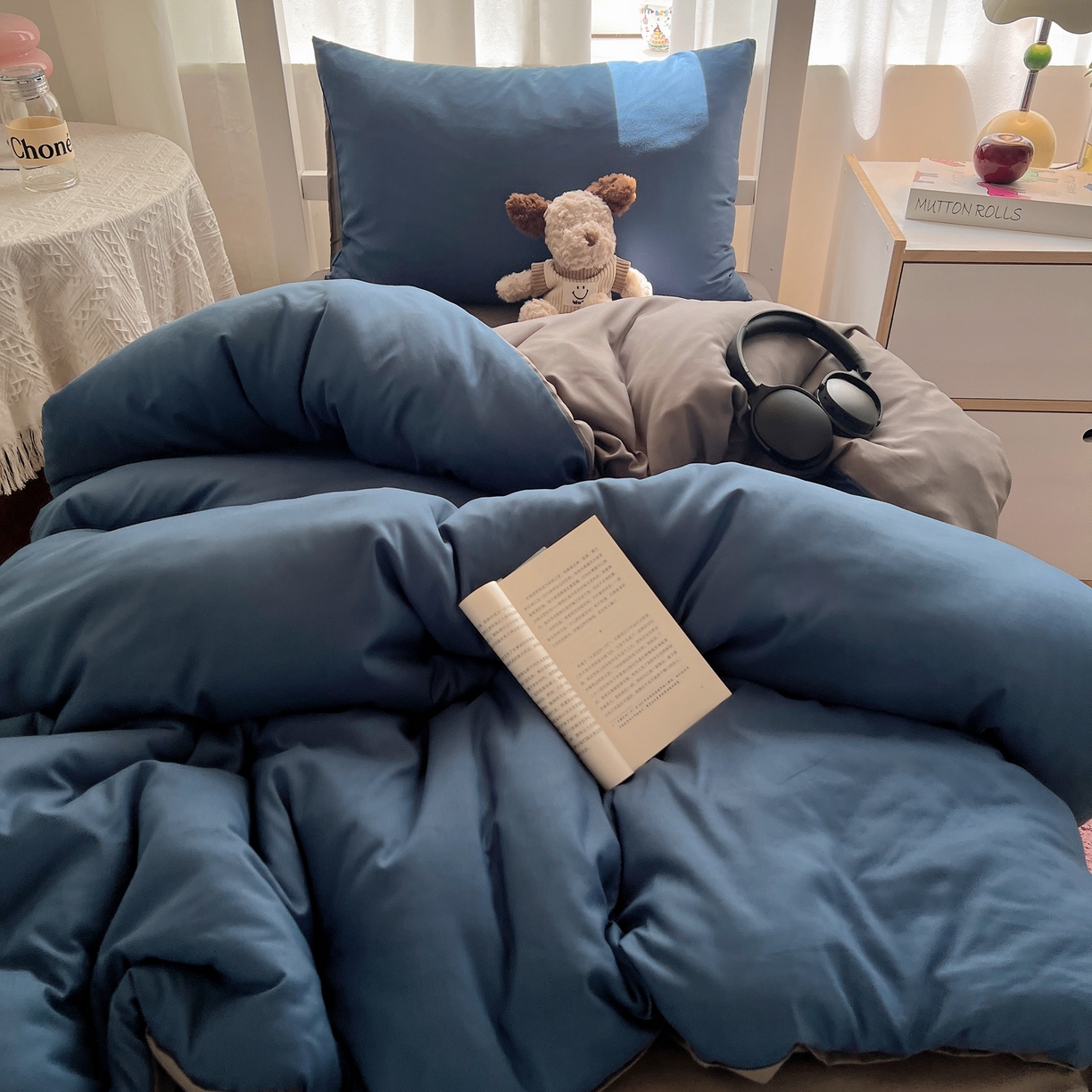 91家纺网 家纺一手货源 找家纺 缦绣阁家纺 2026新款亲肤水洗棉纯色四件套床单被罩被套单件学生宿舍上下铺单人三件套 宝兰浅灰