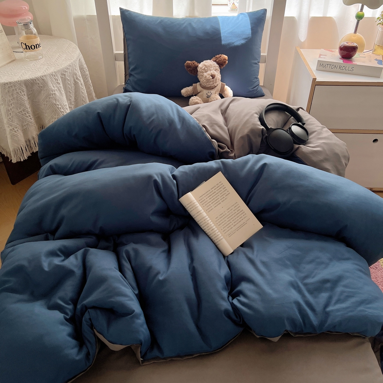 91家纺网 家纺一手货源 找家纺 缦绣阁家纺 2026新款亲肤水洗棉纯色四件套床单被罩被套单件学生宿舍上下铺单人三件套 宝兰浅灰