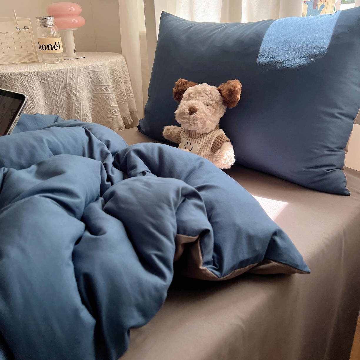 91家纺网 家纺一手货源 找家纺 缦绣阁家纺 2026新款亲肤水洗棉纯色四件套床单被罩被套单件学生宿舍上下铺单人三件套 宝兰浅灰