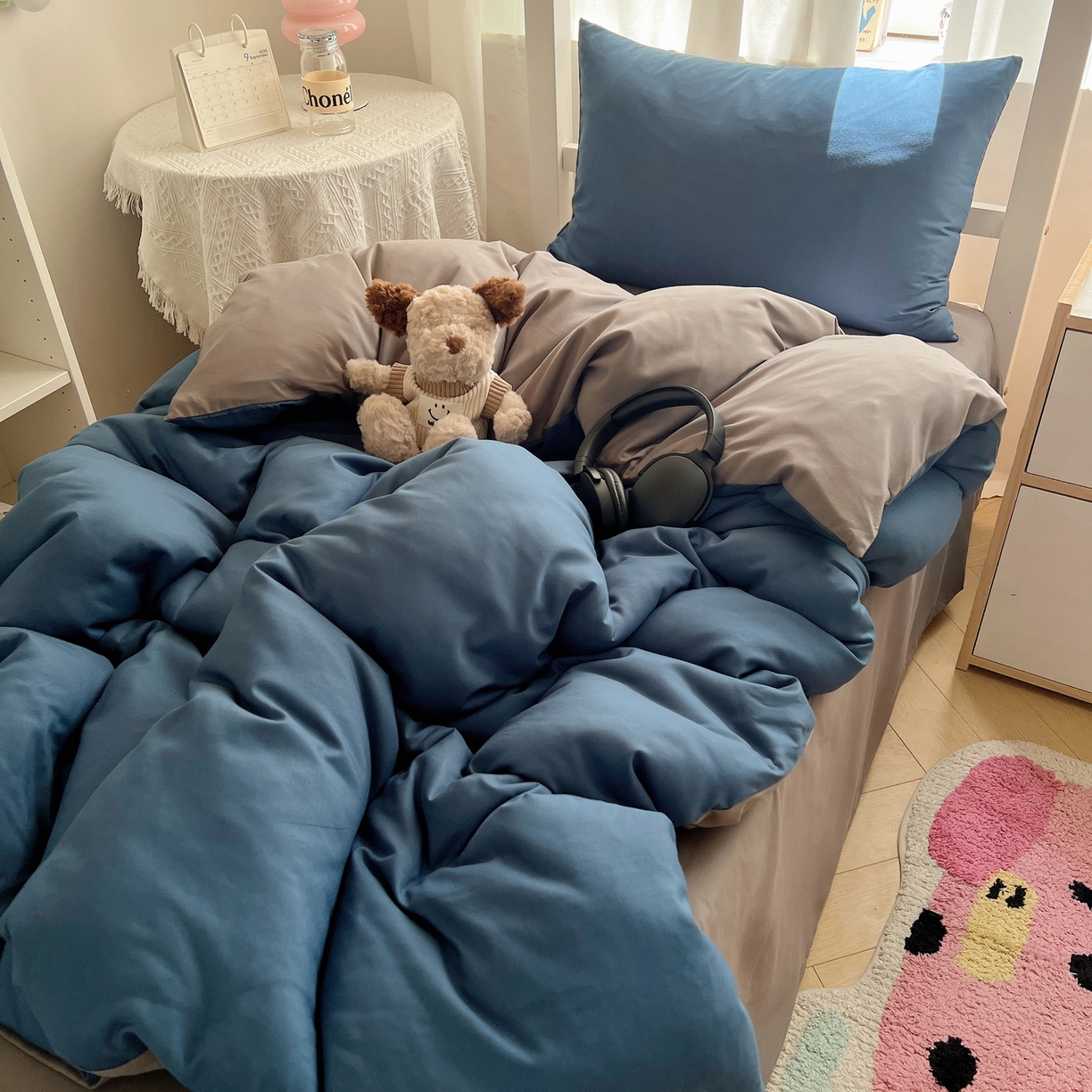 91家纺网 家纺一手货源 找家纺 缦绣阁家纺 2026新款亲肤水洗棉纯色四件套床单被罩被套单件学生宿舍上下铺单人三件套 宝兰浅灰