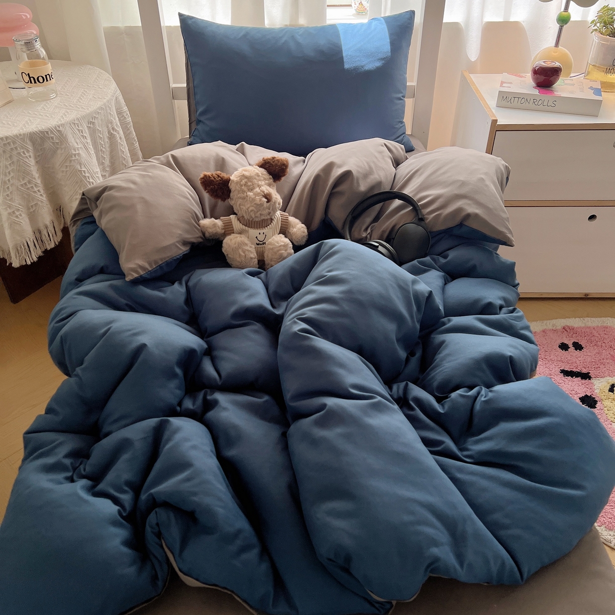 91家纺网 家纺一手货源 找家纺 缦绣阁家纺 2026新款亲肤水洗棉纯色四件套床单被罩被套单件学生宿舍上下铺单人三件套 宝兰浅灰