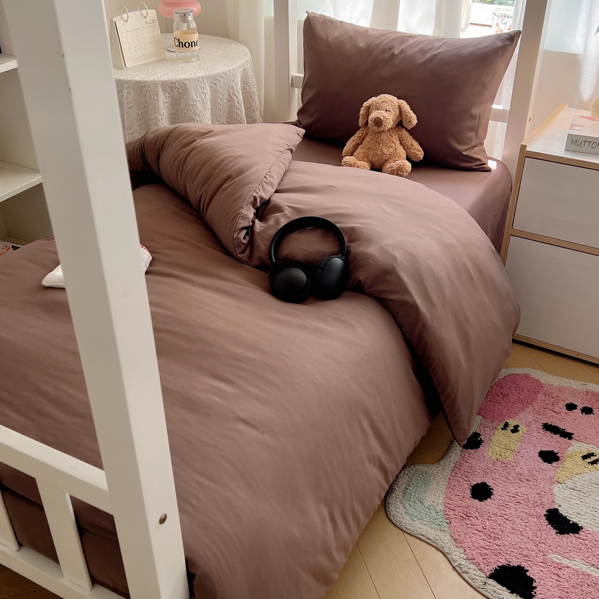 91家纺网 家纺一手货源 找家纺 缦绣阁家纺 2026新款亲肤水洗棉纯色四件套床单被罩被套单件学生宿舍上下铺单人三件套 纯色豆沙