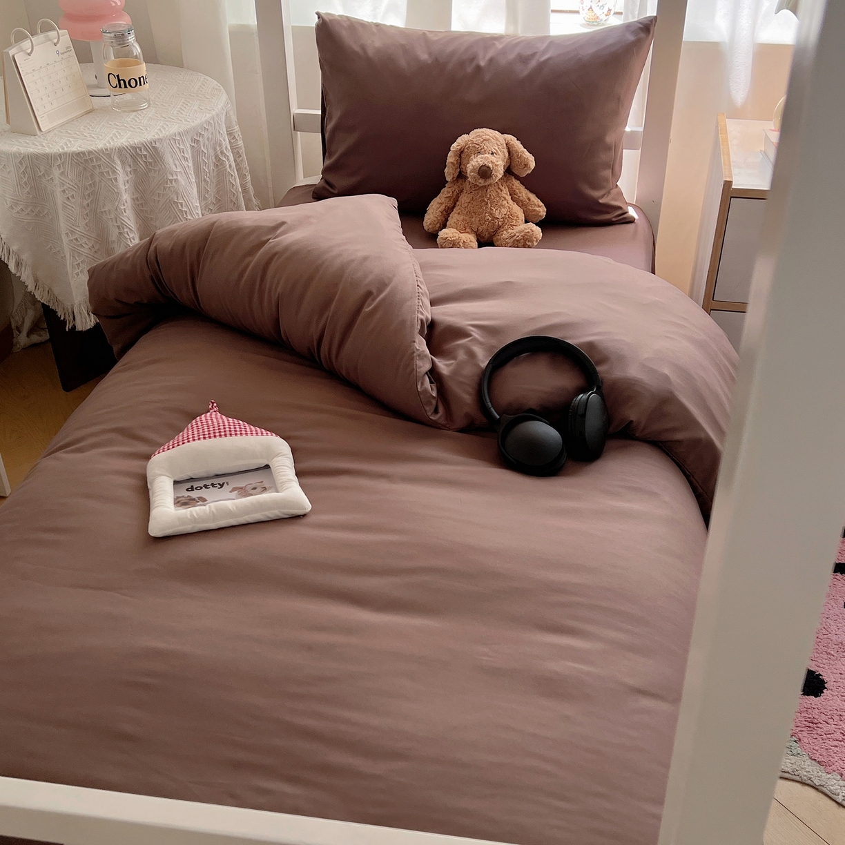 91家纺网 家纺一手货源 找家纺 缦绣阁家纺 2026新款亲肤水洗棉纯色四件套床单被罩被套单件学生宿舍上下铺单人三件套 纯色豆沙