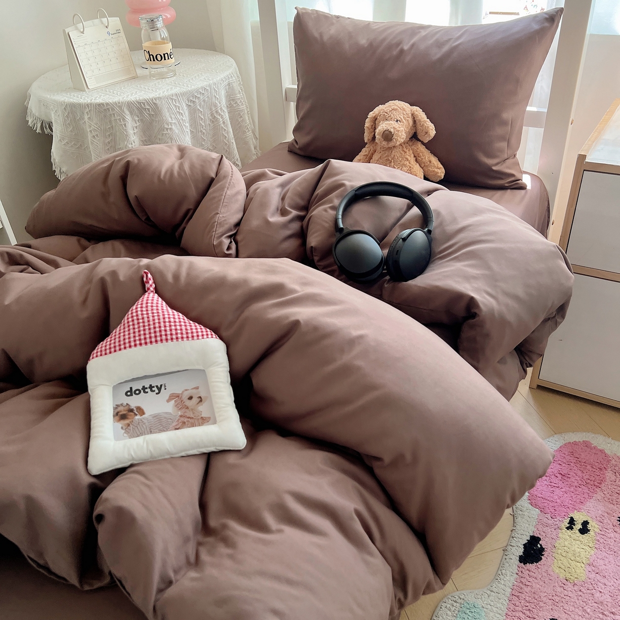 91家纺网 家纺一手货源 找家纺 缦绣阁家纺 2026新款亲肤水洗棉纯色四件套床单被罩被套单件学生宿舍上下铺单人三件套 纯色豆沙