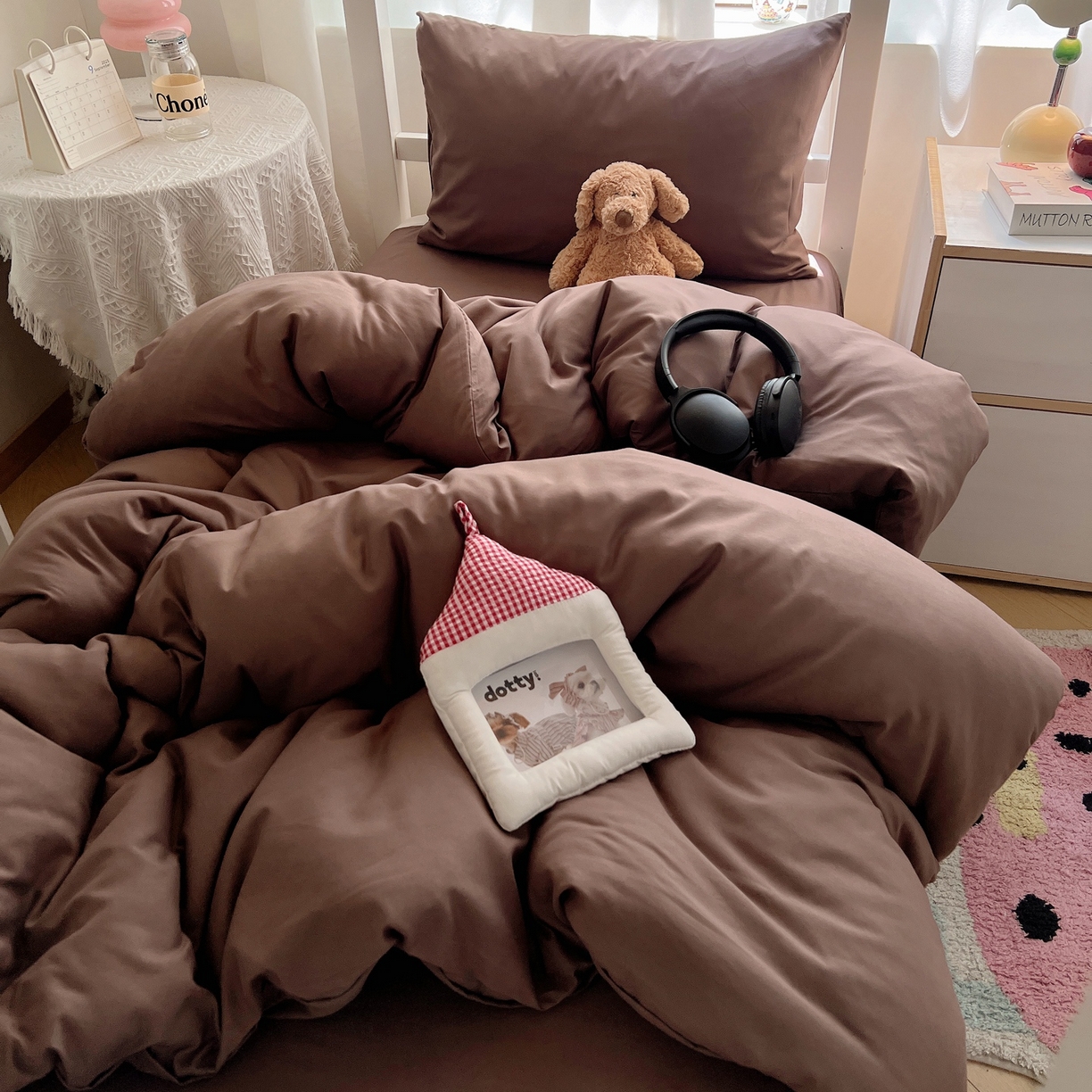 91家纺网 家纺一手货源 找家纺 缦绣阁家纺 2026新款亲肤水洗棉纯色四件套床单被罩被套单件学生宿舍上下铺单人三件套 纯色豆沙