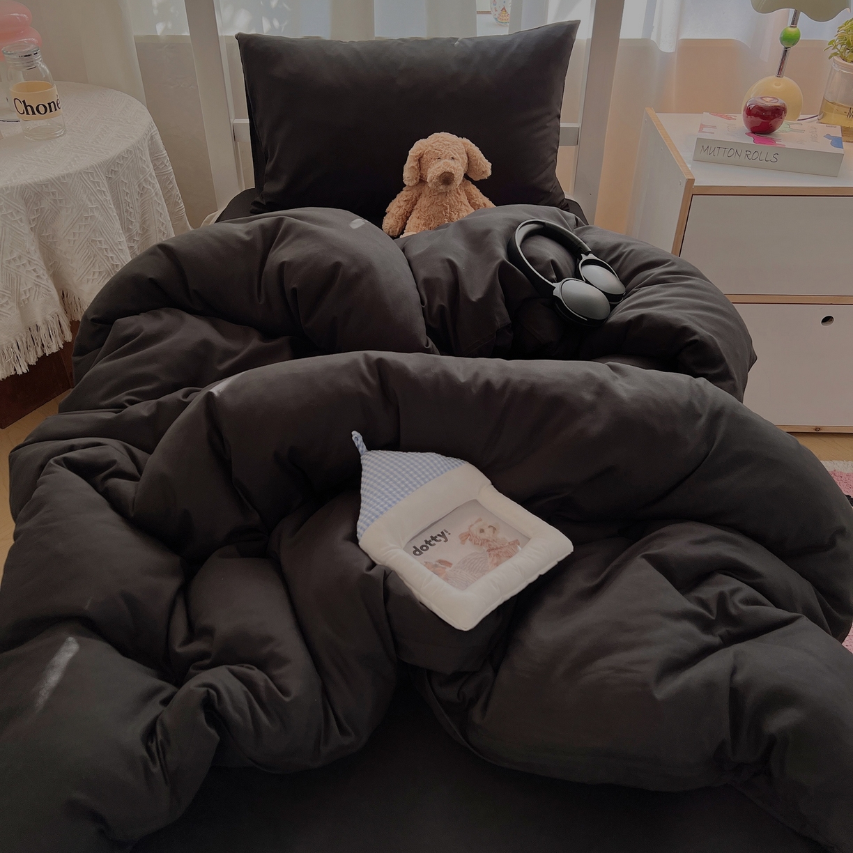 91家纺网 家纺一手货源 找家纺 缦绣阁家纺 2026新款亲肤水洗棉纯色四件套床单被罩被套单件学生宿舍上下铺单人三件套 纯色酷黑