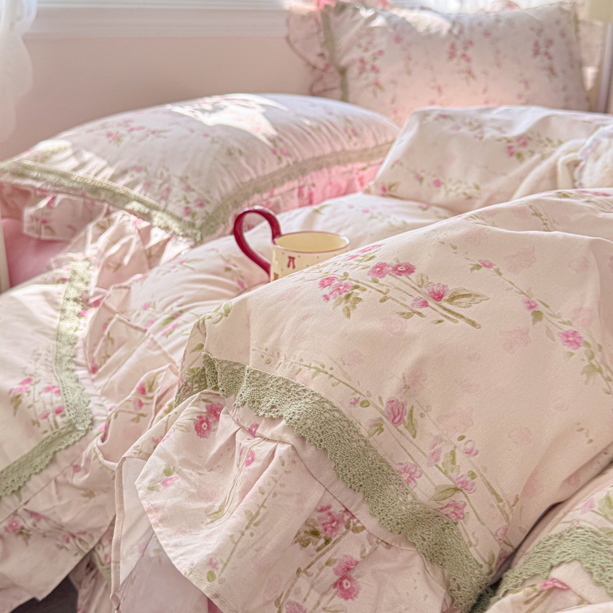 91家纺网 家纺一手货源 找家纺 （总）眠屿家纺 2026新款40支全棉纯棉小清新法式花边款四件套