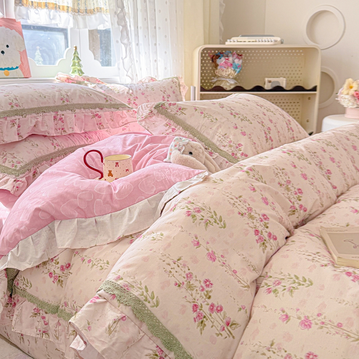 91家纺网 家纺一手货源 找家纺 （总）眠屿家纺 2026新款40支全棉纯棉小清新法式花边款四件套